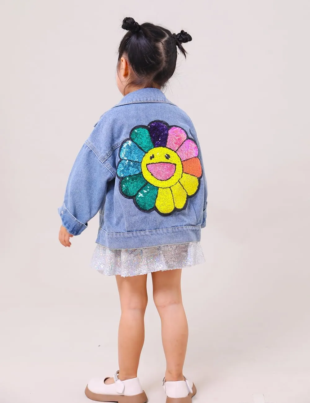 YIYI Little Girls Denim Jacket Button Down Jean Jakcets Long Sleeve Denim Coat Outwear