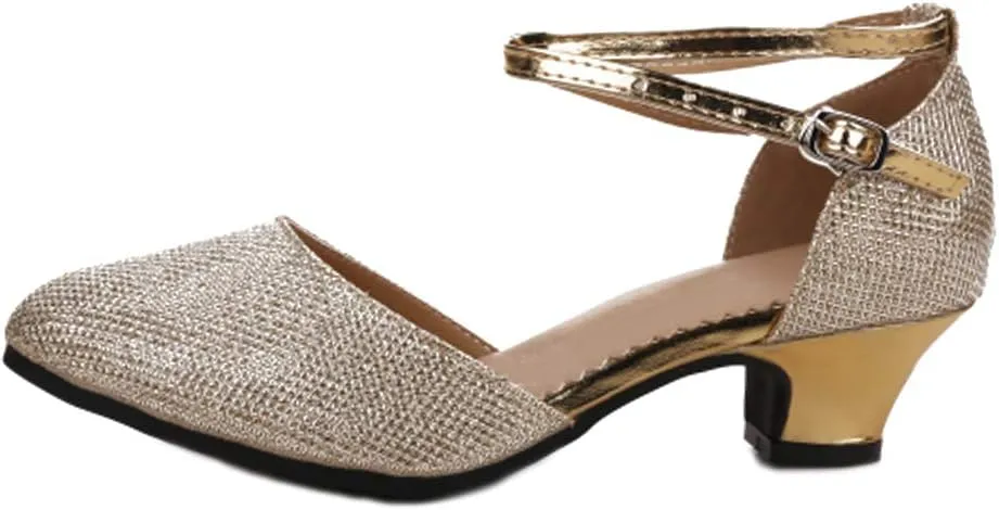 YKXLM Closed Toe Latin Dance Shoes Ballroom Dance Heels Women Character Shoes