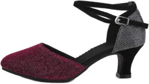 YKXLM Closed Toe Latin Dance Shoes Ballroom Dance Heels Women Character Shoes