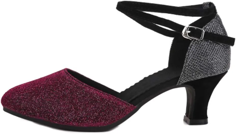 YKXLM Closed Toe Latin Dance Shoes Ballroom Dance Heels Women Character Shoes