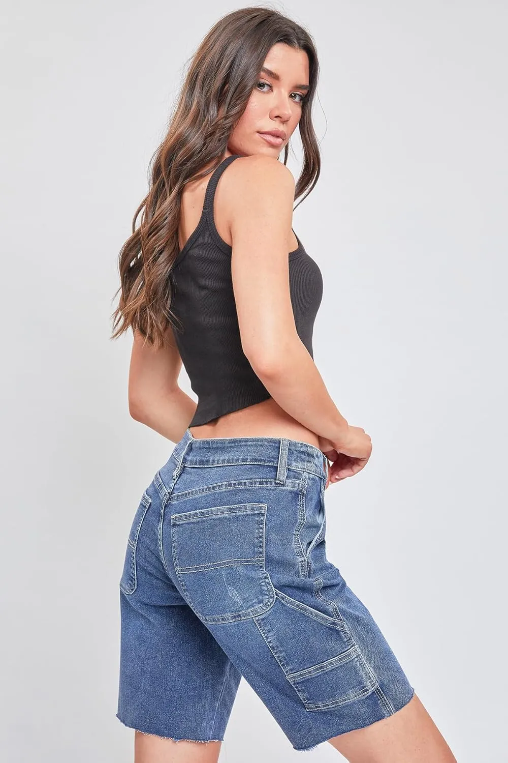 YMI Women's High Rise Denim Carpenter Shorts