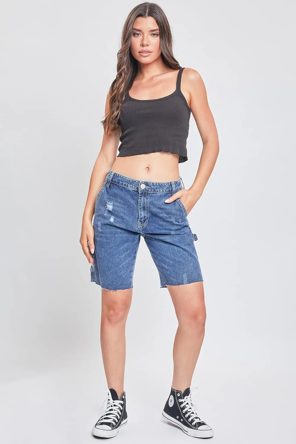 YMI Women's High Rise Denim Carpenter Shorts