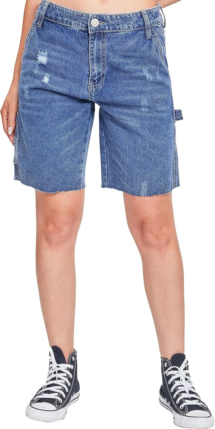 YMI Women's High Rise Denim Carpenter Shorts
