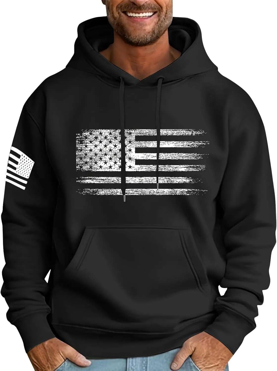 Ymosrh Men's Patriotic Hoodies USA Flag Print Hoodie Unisex Hooded Sweatshirt Pullover Casual Fashion Hoodies, M-6XL