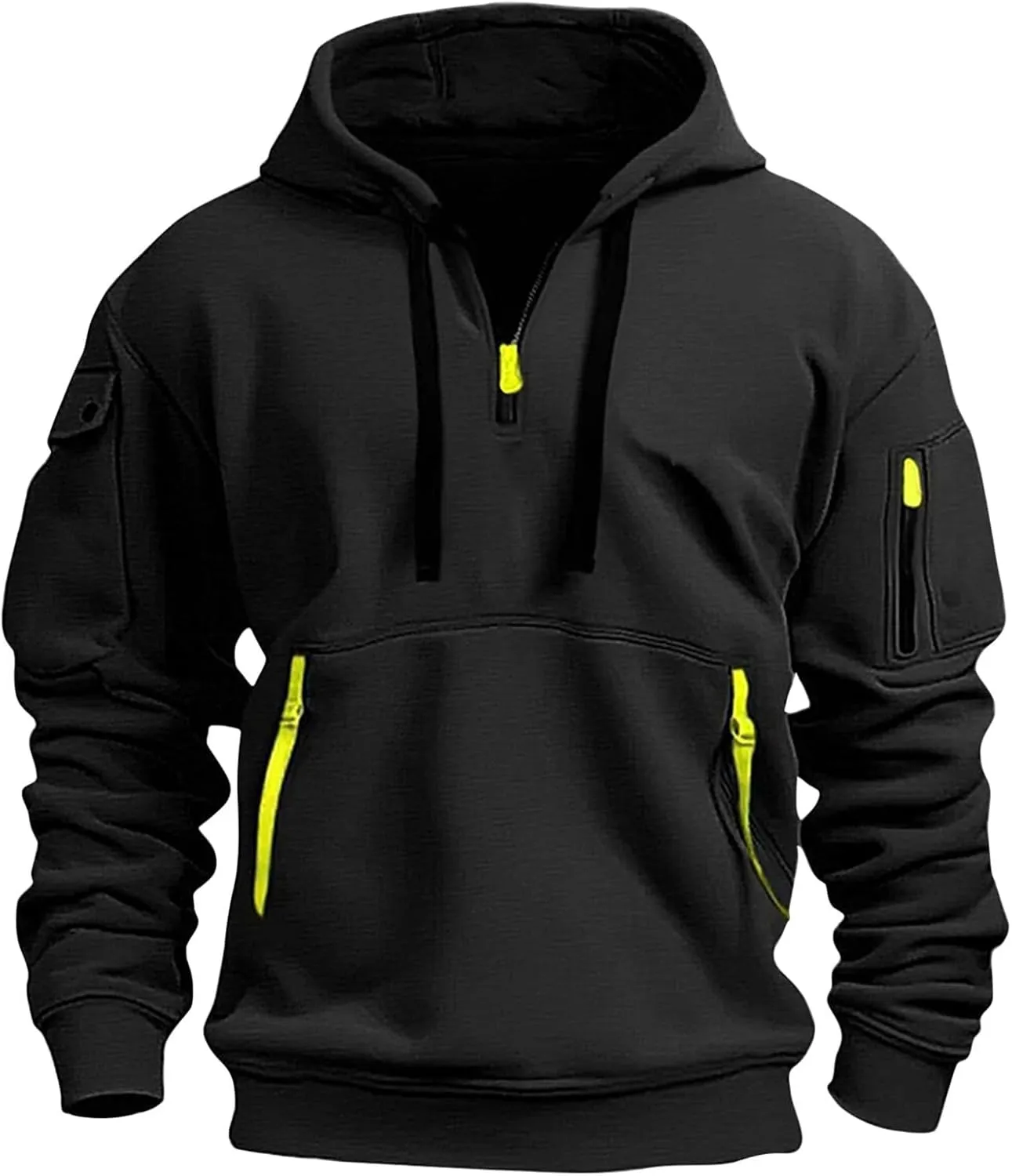 Ymosrh Mens Tactical Cargo Hoodie Athletic Work Hooded Sweatshirt Pullover Hoodies with Zipper Pockets Winter Sweatshirts