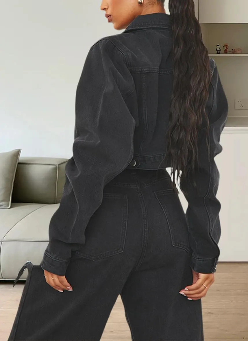 YouSexy Women's Cropped Denim Jacket Long Sleeve Distressed Jean Jackets Coat