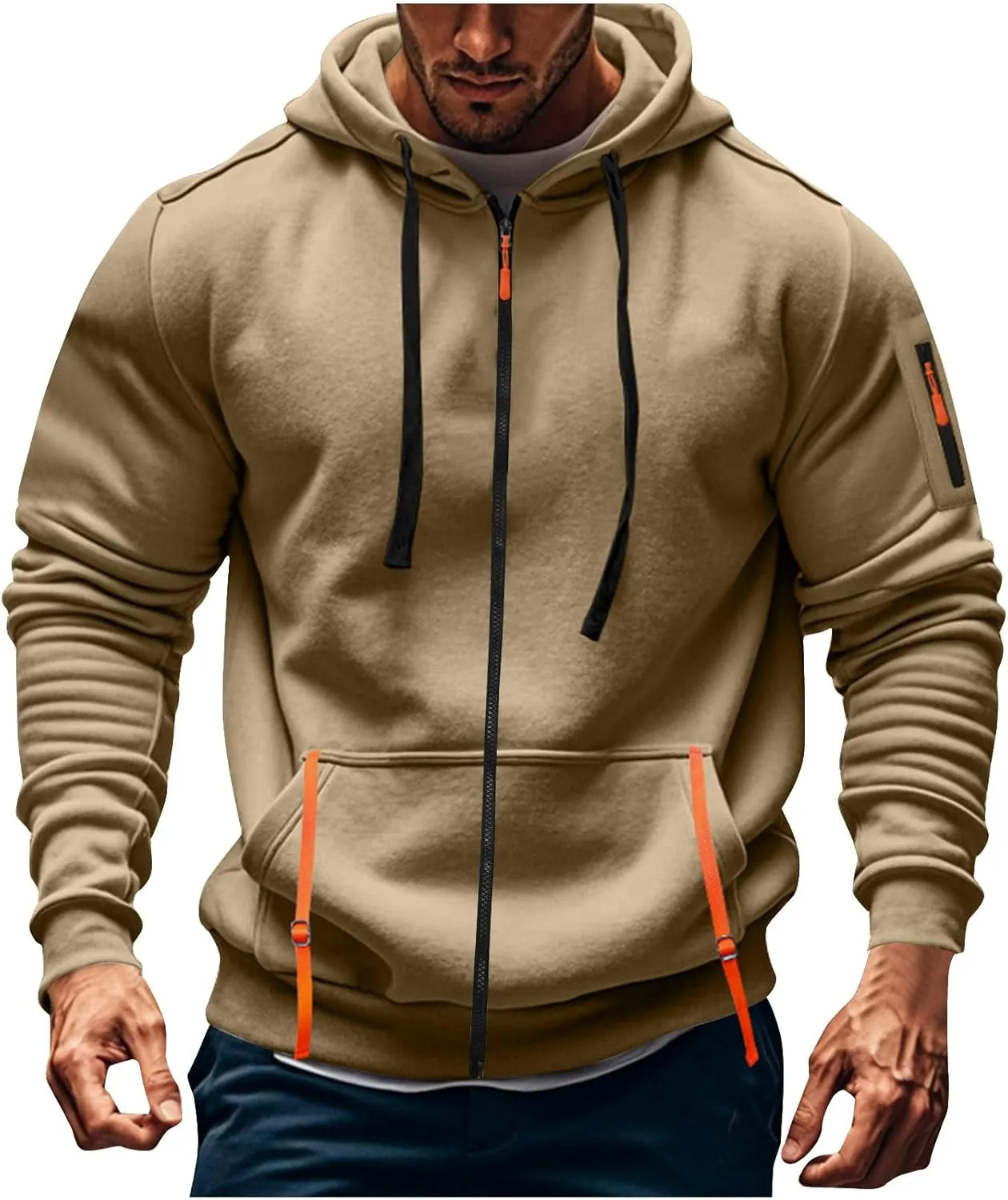 Zip Up Hoodie Men Hooded Tactical Jacket Work Tactical Winter Jackets Lightweight Zipper Jacket with Multi Pockets