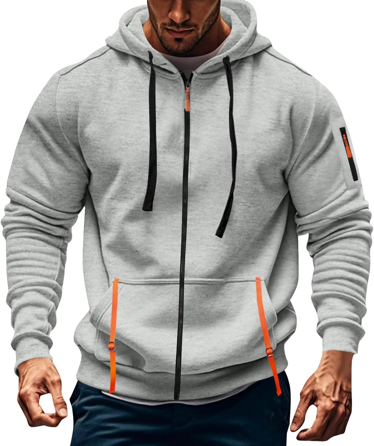 Zip Up Hoodie Men Hooded Tactical Jacket Work Tactical Winter Jackets Lightweight Zipper Jacket with Multi Pockets