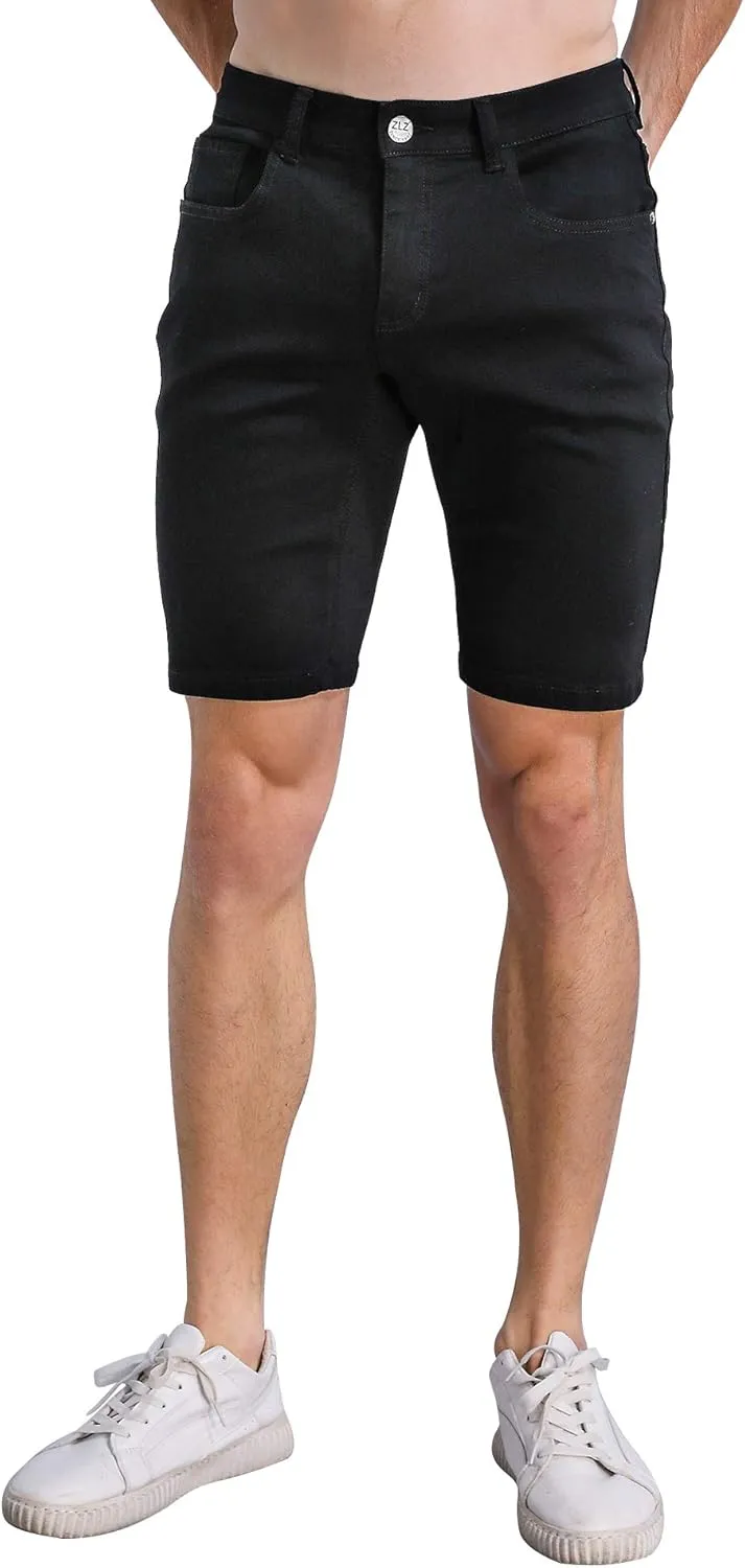 ZLZ Slim Ripped Jean Short for Men, Men's Casual Stretch Slim Fit Denim Short